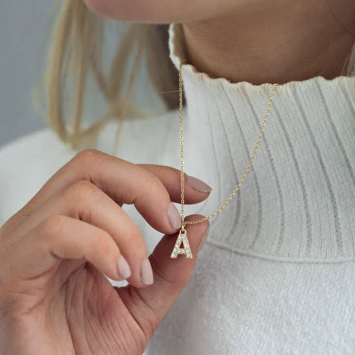 14K Gold Plated Diamond Initial Necklace