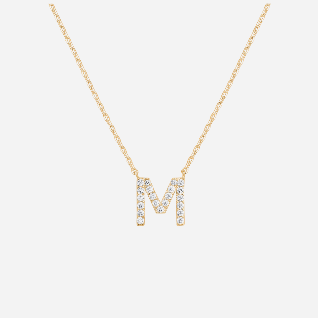 14K Gold Plated Diamond Initial Necklace