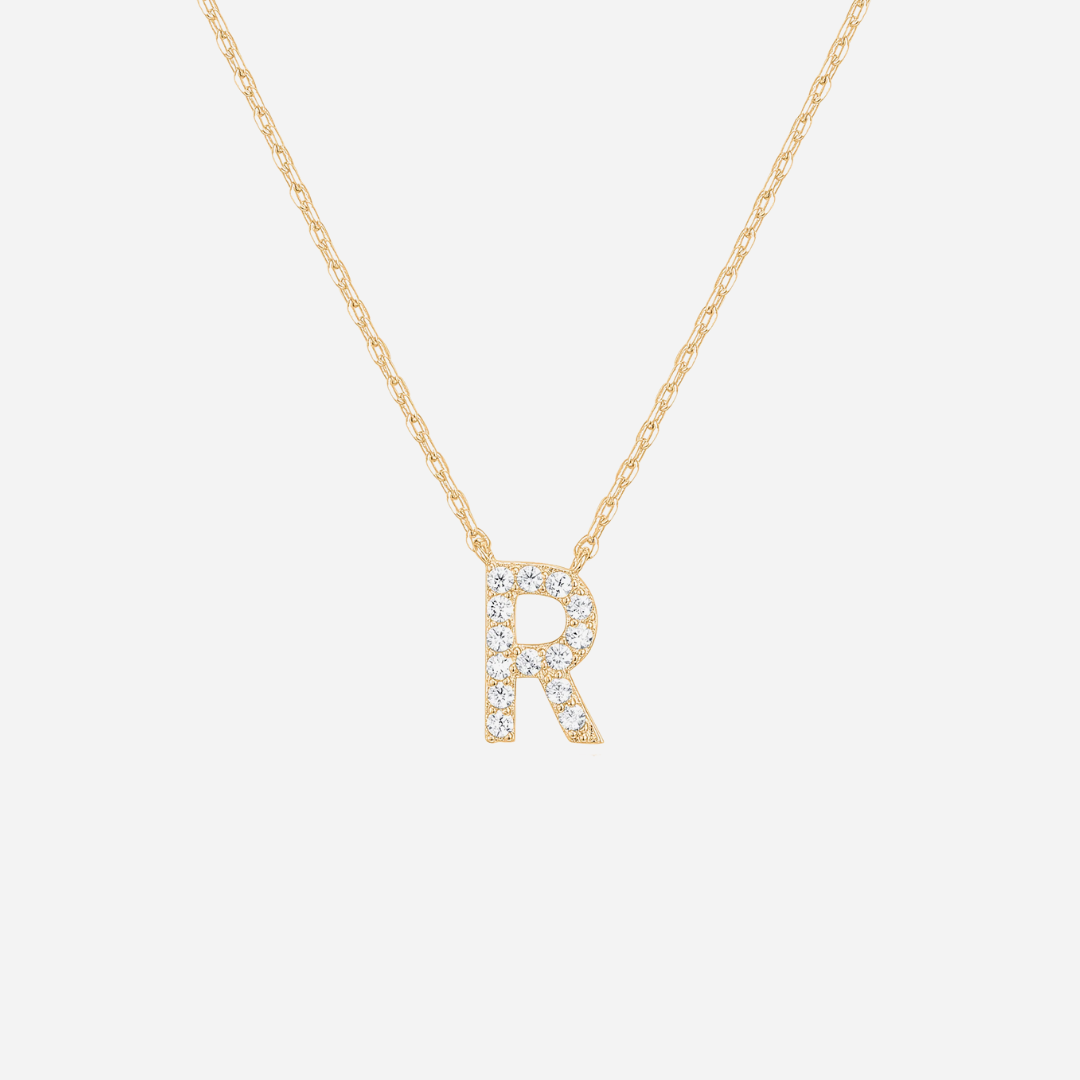 14K Gold Plated Diamond Initial Necklace