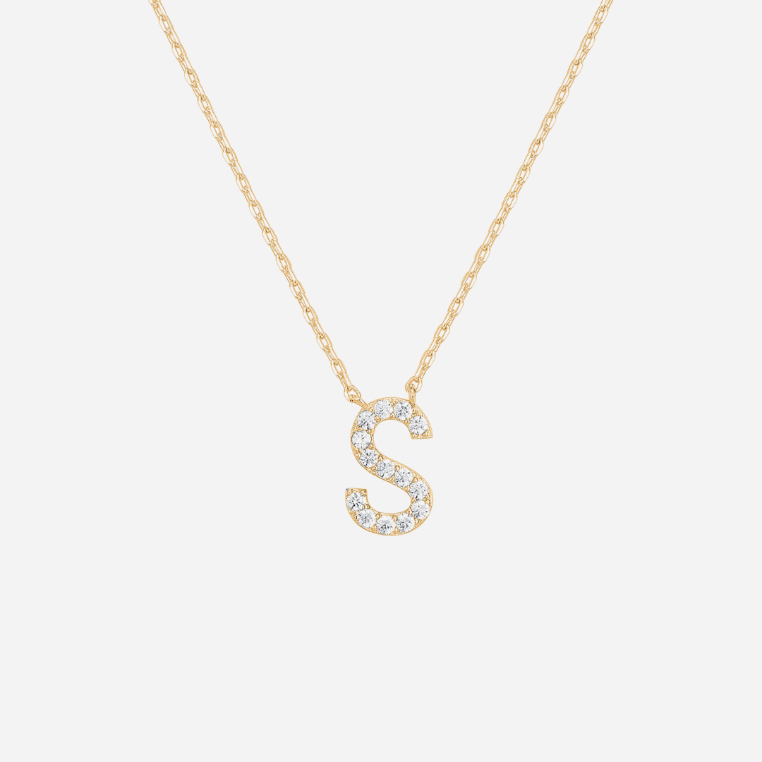 14K Gold Plated Diamond Initial Necklace