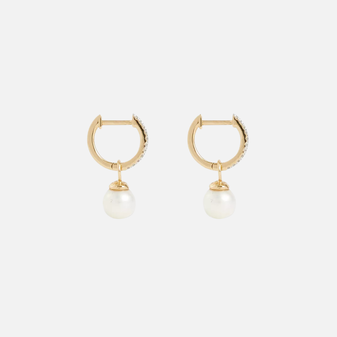 Gold Pearl Huggie Hoop Earrings