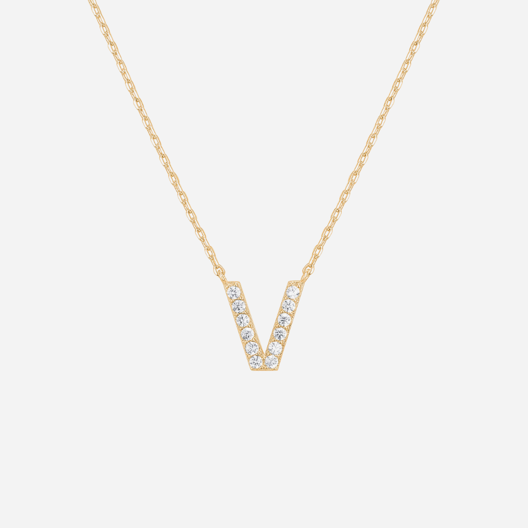 14K Gold Plated Diamond Initial Necklace