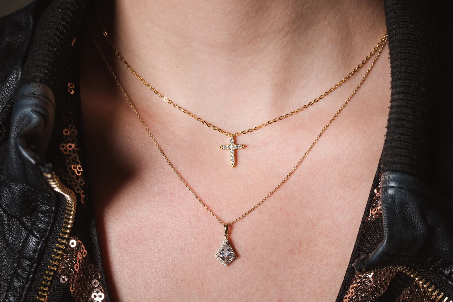 14K Gold Plated Cubic Zirconia Cross Necklace