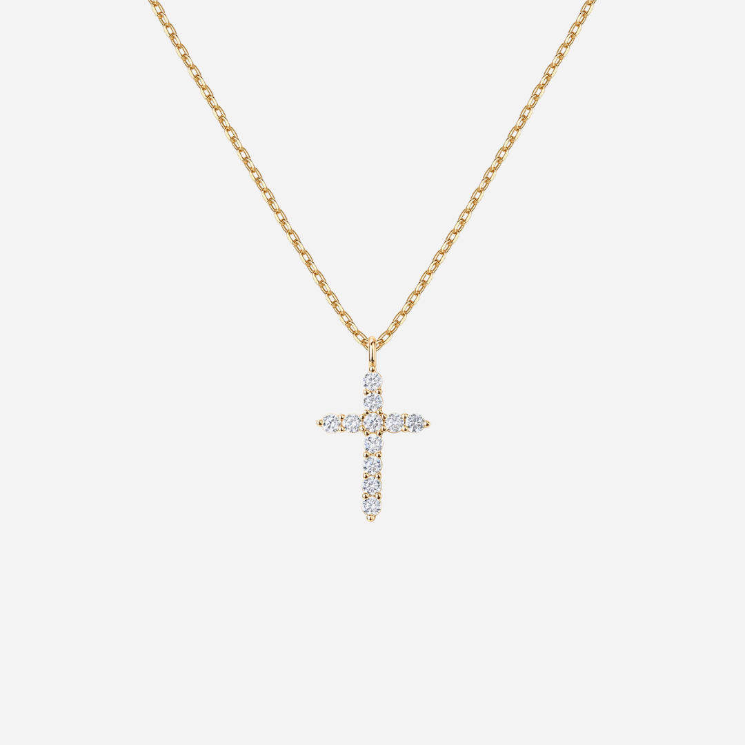 14K Gold Plated Cubic Zirconia Cross Necklace