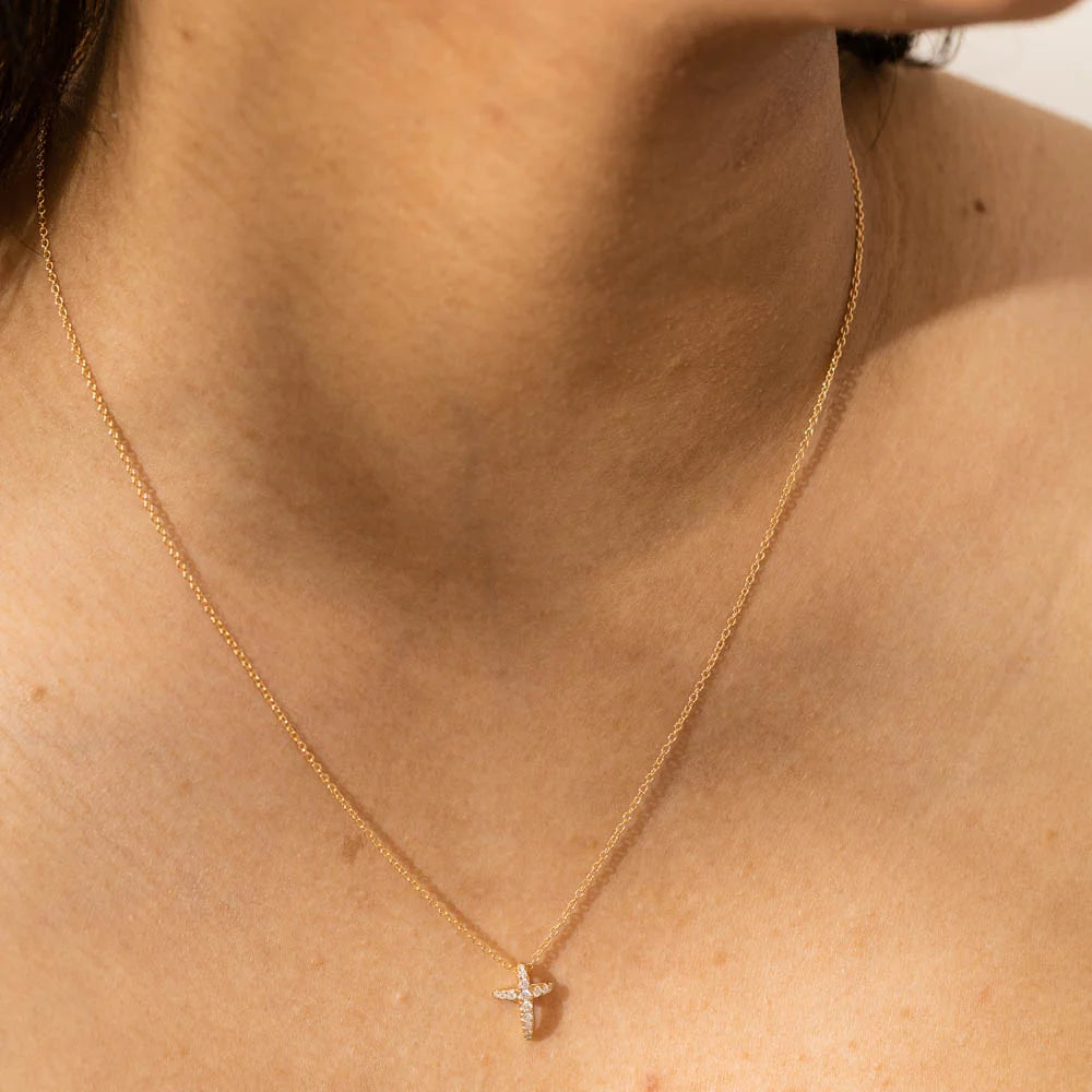 14K Gold Plated Cubic Zirconia Cross Necklace