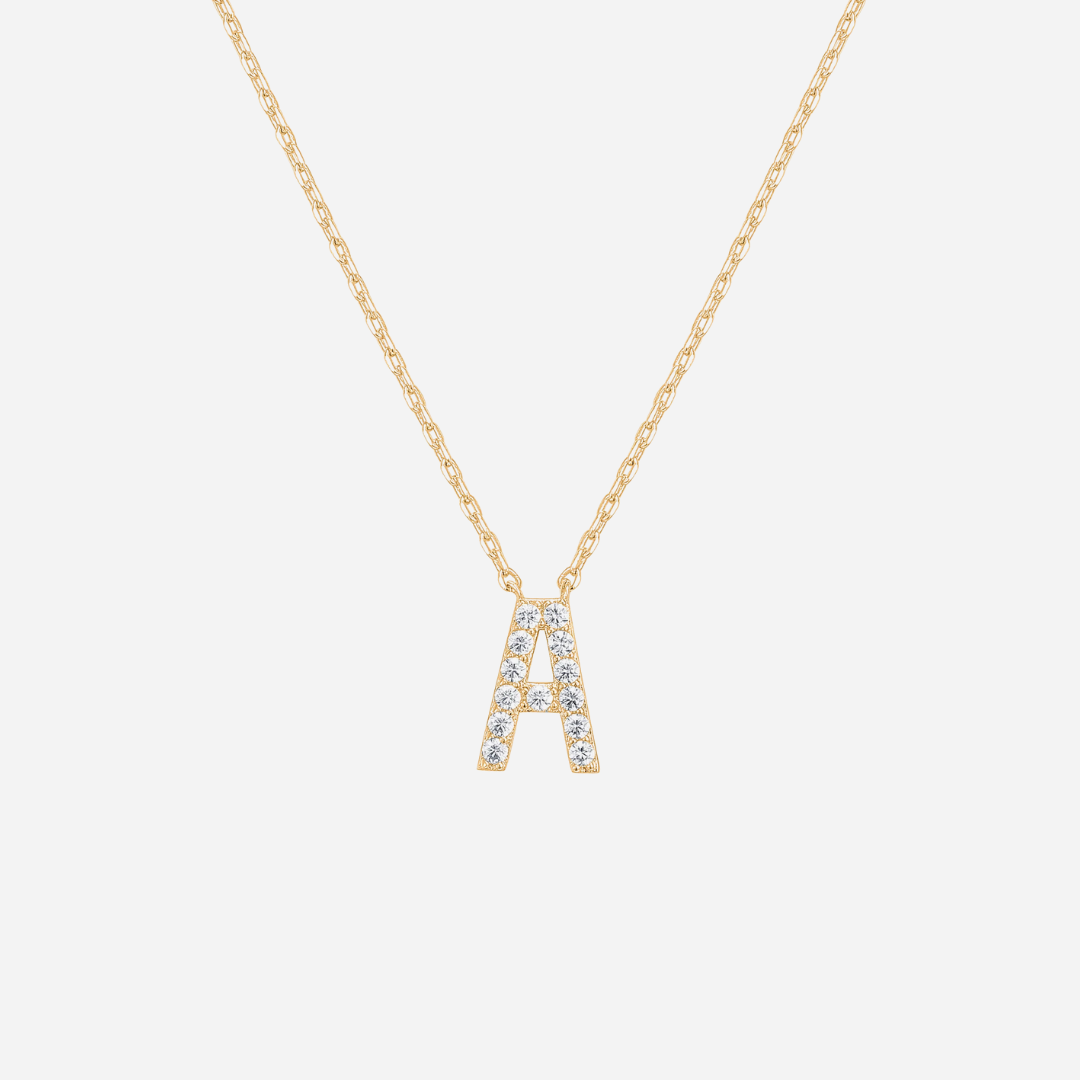 14K Gold Plated Diamond Initial Necklace