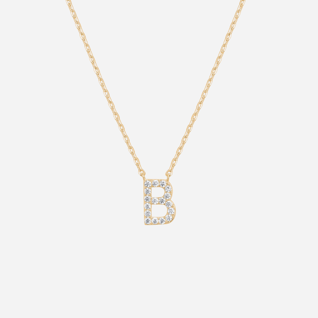 14K Gold Plated Diamond Initial Necklace