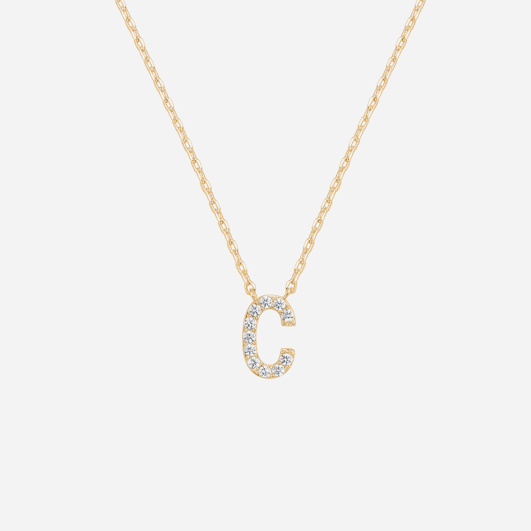 14K Gold Plated Diamond Initial Necklace