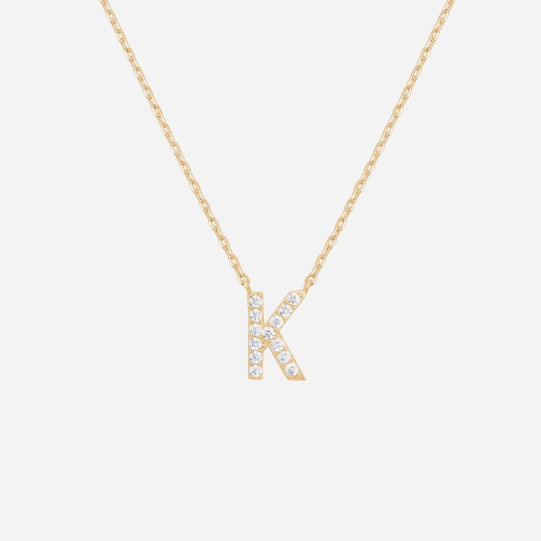 14K Gold Plated Diamond Initial Necklace
