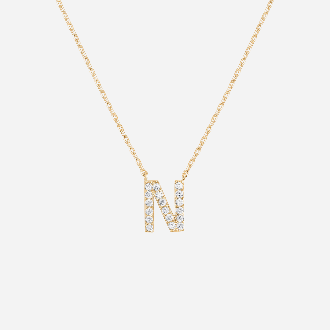 14K Gold Plated Diamond Initial Necklace