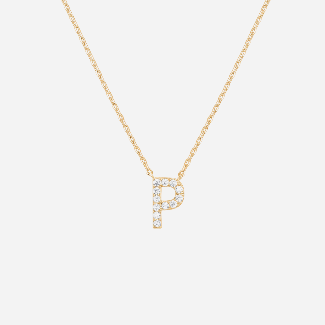 14K Gold Plated Diamond Initial Necklace