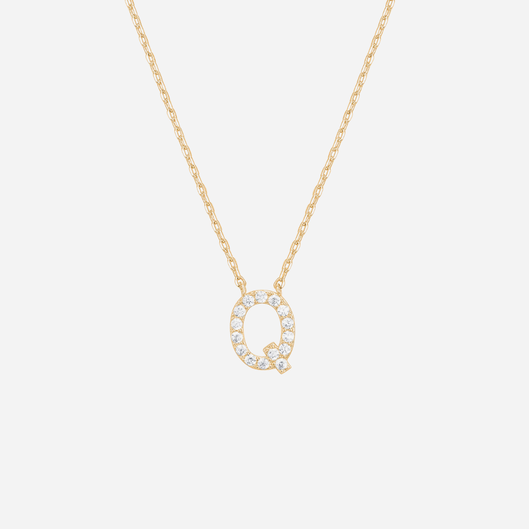 14K Gold Plated Diamond Initial Necklace