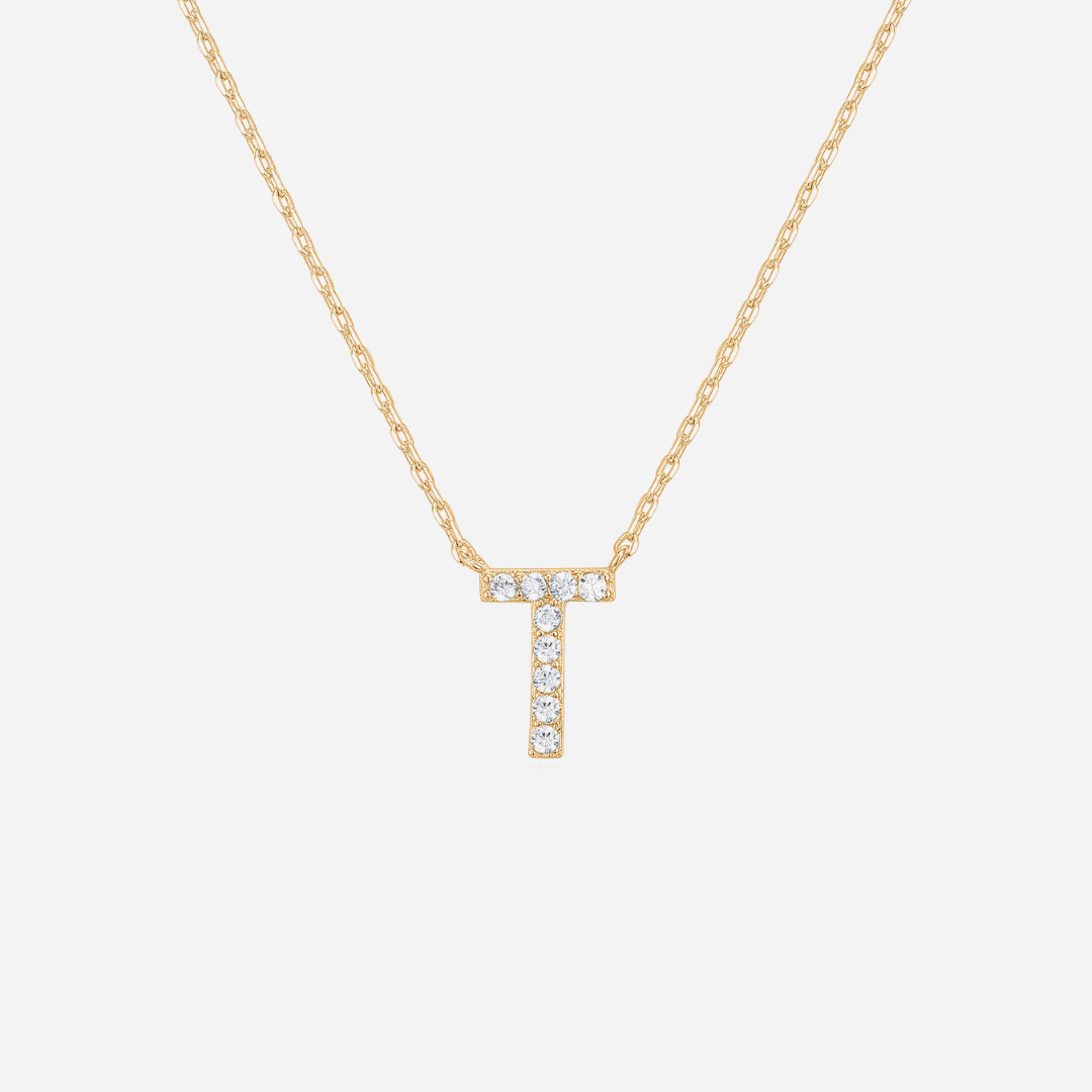 14K Gold Plated Diamond Initial Necklace