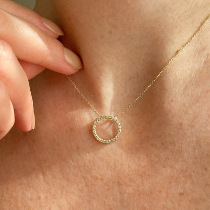 Gold Circle CZ Pendant Necklace