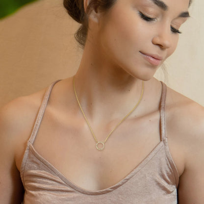 Gold Circle CZ Pendant Necklace