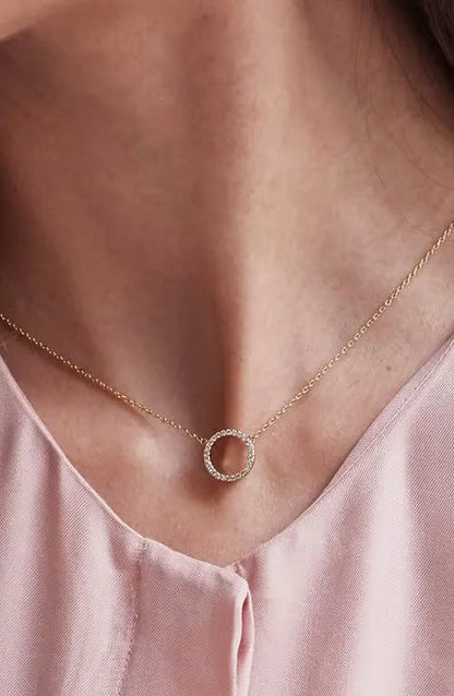 Gold Circle CZ Pendant Necklace
