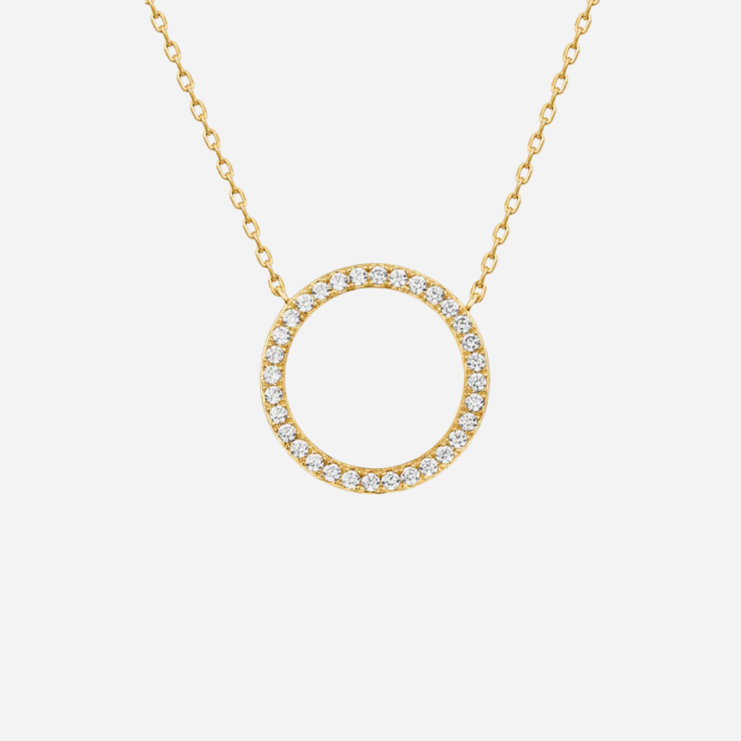 Gold Circle CZ Pendant Necklace