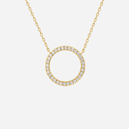 Gold Circle CZ Pendant Necklace