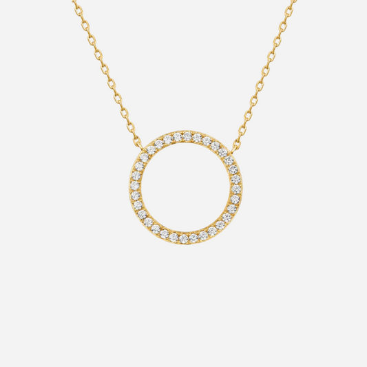 Gold Circle CZ Pendant Necklace