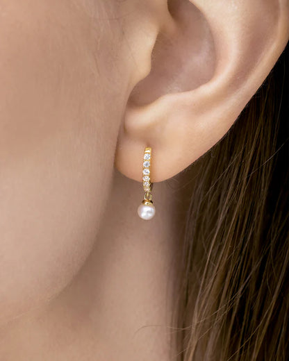 Gold Pearl Huggie Hoop Earrings
