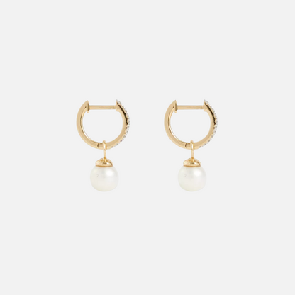 Gold Pearl Huggie Hoop Earrings