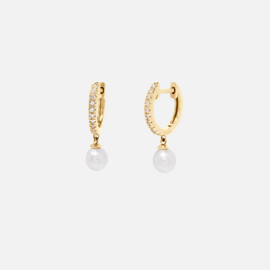 Gold Pearl Huggie Hoop Earrings