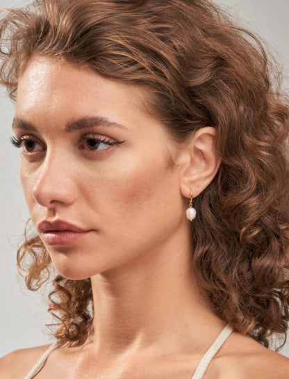 Gold Hoop Pearl Drop Earrings