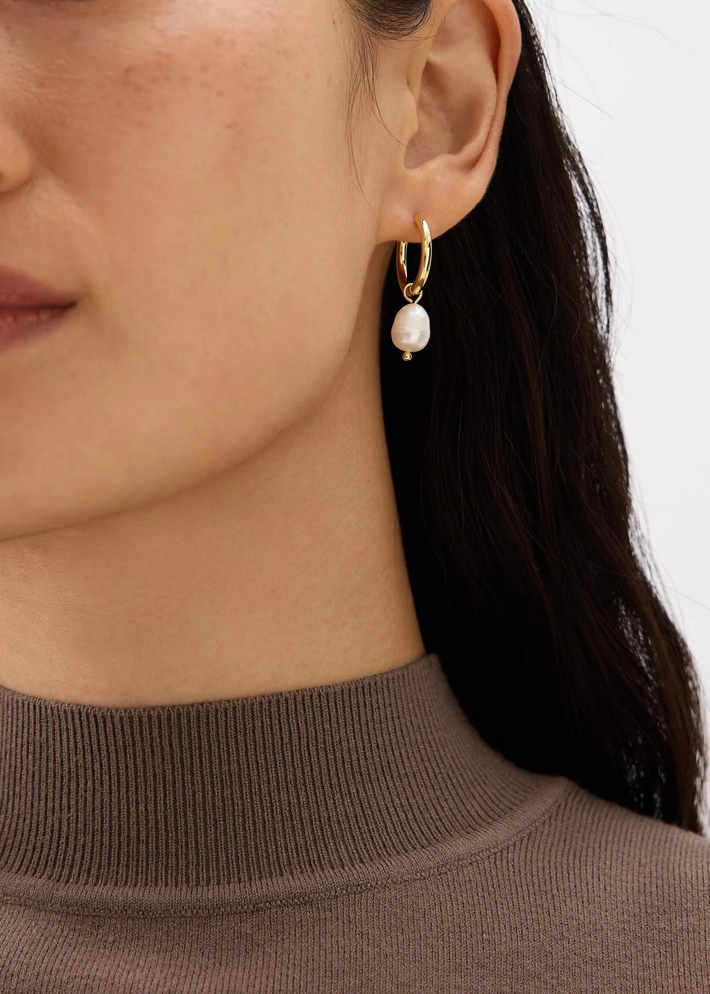 Gold Hoop Pearl Drop Earrings