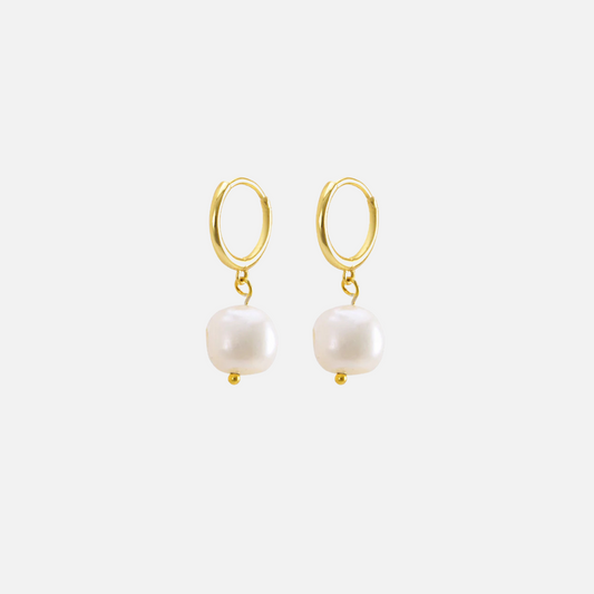 Gold Hoop Pearl Drop Earrings