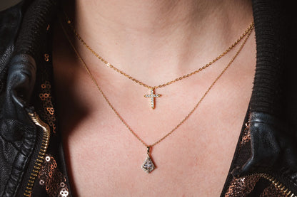 14K Gold Plated Cubic Zirconia Cross Necklace