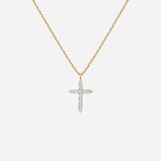 14K Gold Plated Cubic Zirconia Cross Necklace