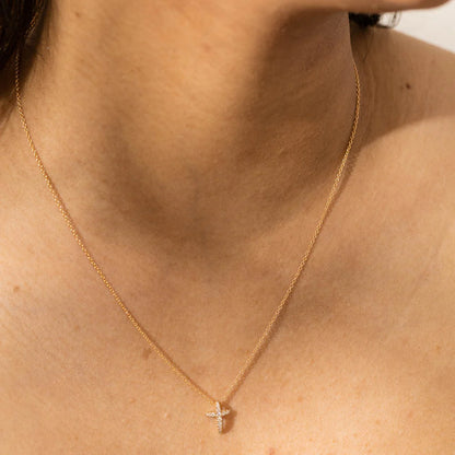 14K Gold Plated Cubic Zirconia Cross Necklace