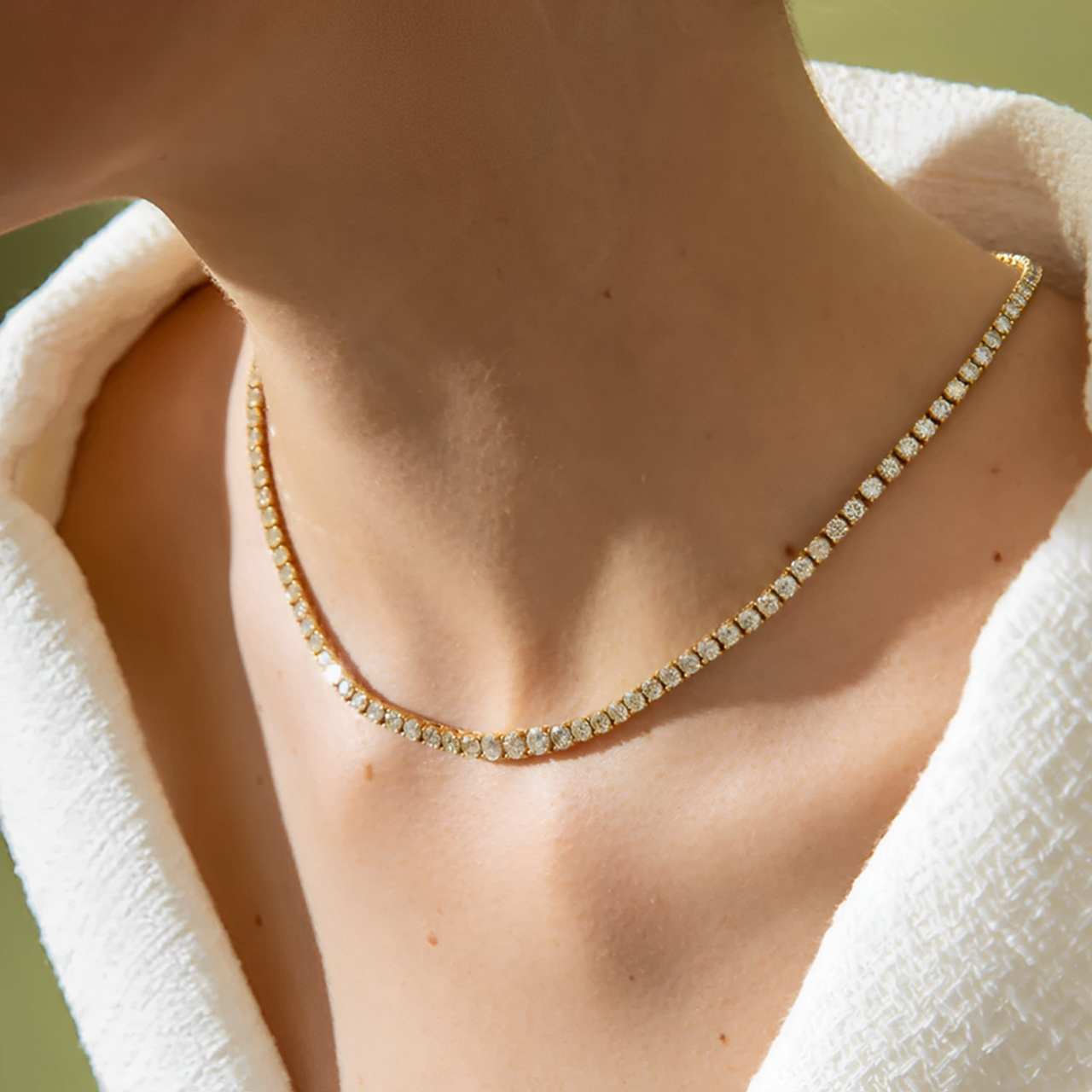 14K Gold Plated Diamond Tennis Necklace